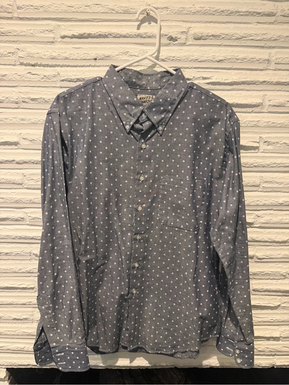 Naked & Famous Denim Blue Polka Dot Button-Down Shirt